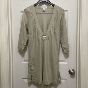 Soft Surroundings Linen Tunic Natural Stone Beads Womens Medium Boho Minimalist